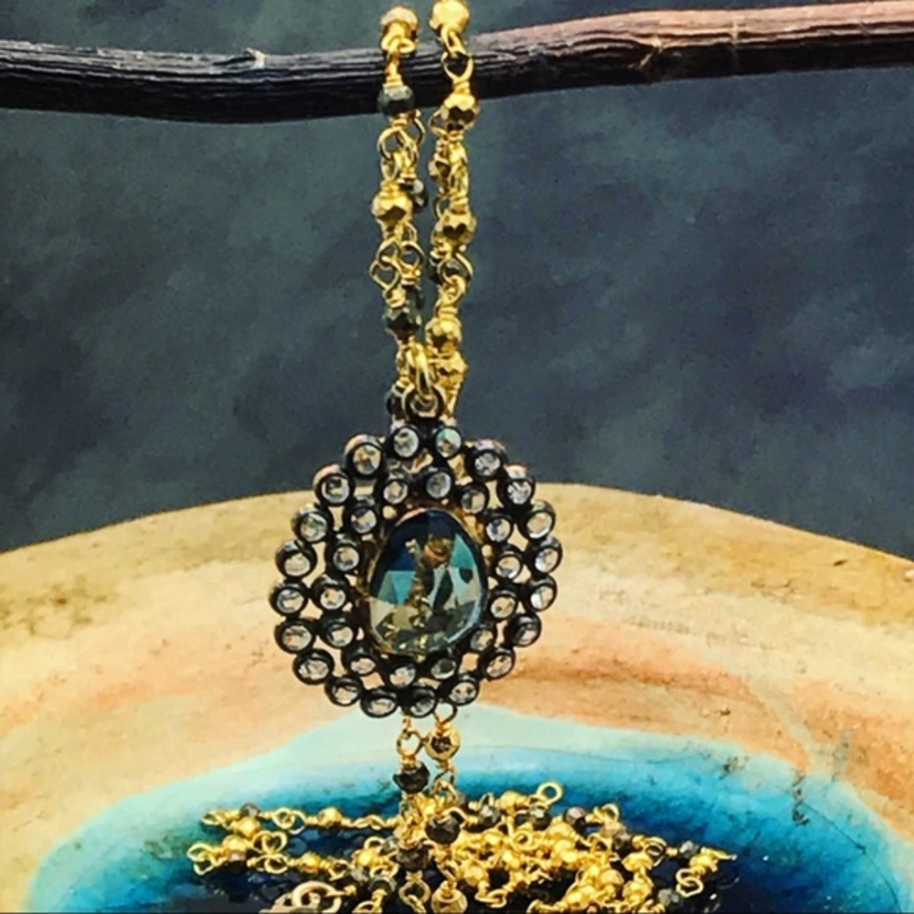 Blue Spinal & sapphires gold black silver necklace - Picture 2 of 4